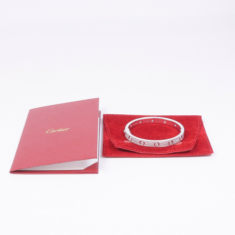 CARTIER 18K白金Love Blaceret Full Diamond Bracelet鑽石手鐲Cartier#17-6