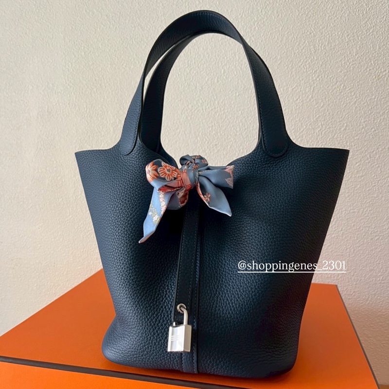 沒有了 愛馬仕 Hermes 全新品 Picotin 菜籃22 普魯士藍 銀釦-4