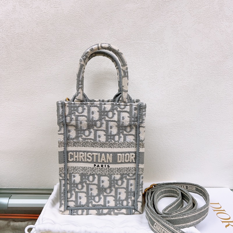近新 Dior book 灰色老花迷你豎版托特/風琴包-0