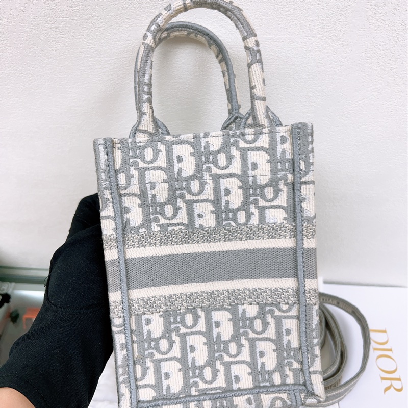 近新 Dior book 灰色老花迷你豎版托特/風琴包-3