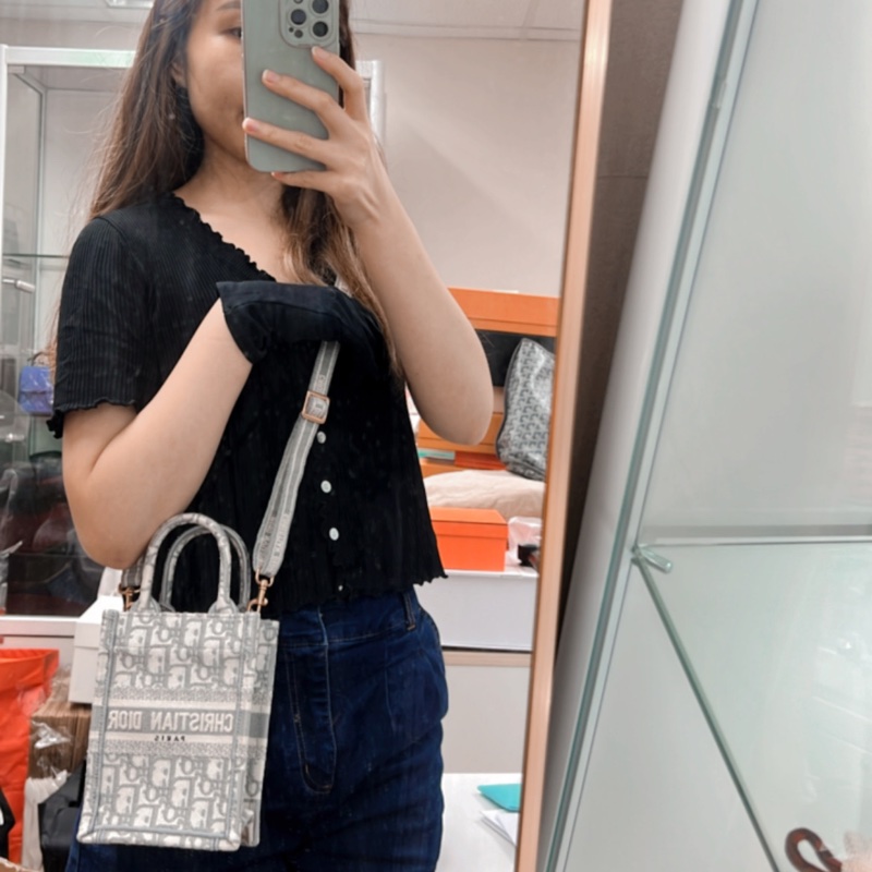 近新 Dior book 灰色老花迷你豎版托特/風琴包-15