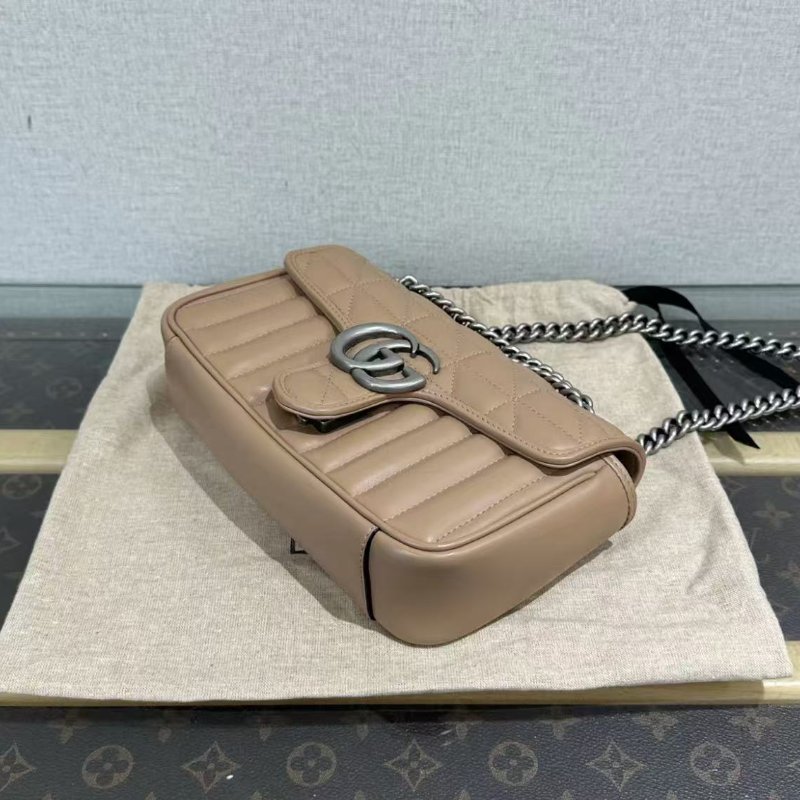 ✨GUCCI 奶茶色銀扣marmont馬蒙22鍊條包22*13*6 98新配件塵袋-1