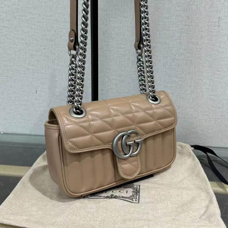 ✨GUCCI 奶茶色銀扣marmont馬蒙22鍊條包22*13*6 98新配件塵袋-2