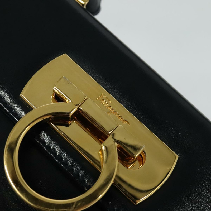 【日本直送】Salvatore Ferragamo Gancini 手提包 皮革 2 向 海軍藍 金色 正品 129297-8