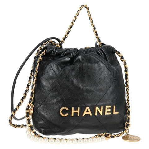 香奈兒鏈包 Chanel 22 號單肩包 皮革 黑金 CC 正品 BA3220SM