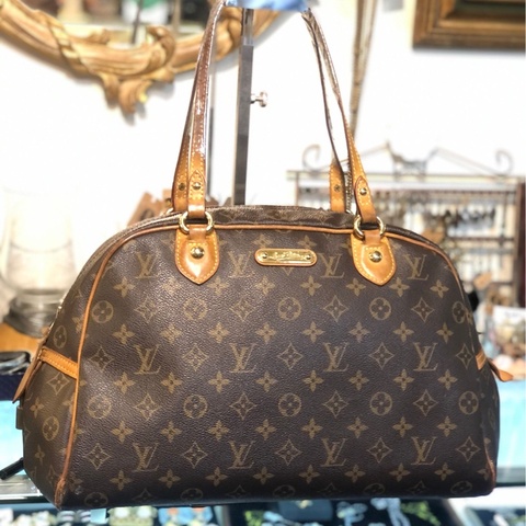 LOUIS VUITTON Monogram Montorgueil GM金扣肩背袋棕色