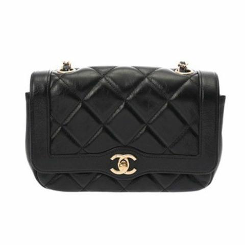 CHANEL 菱格紋鏈條單肩包 黑色 亮面小牛皮 女款 A