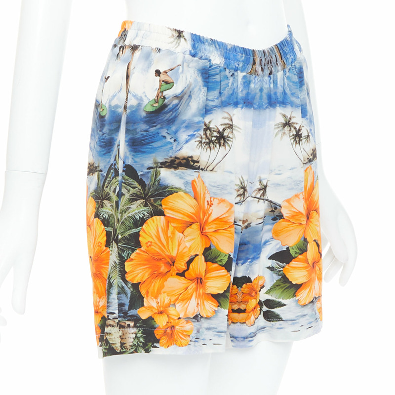 STELLA MCCARTNEY orange flower Hawaiian surfer print silk boxer shorts pant IT36-2