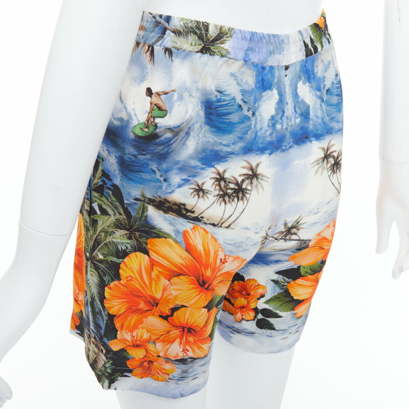 STELLA MCCARTNEY orange flower Hawaiian surfer print silk boxer shorts pant IT36-6