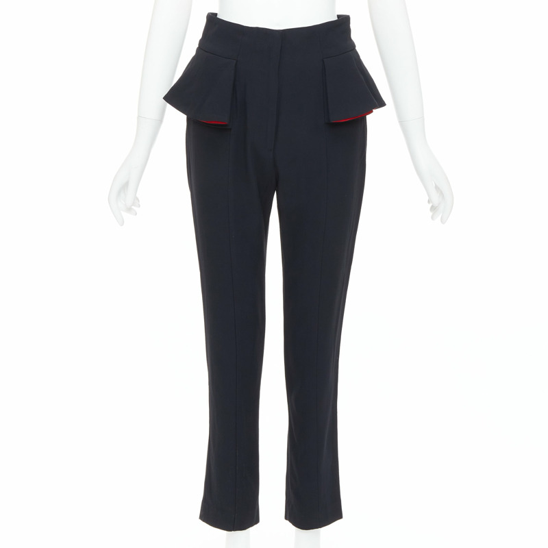 ALEXANDER MCQUEEN 2013 black red lined peplum cropped trousers IT40 S-0