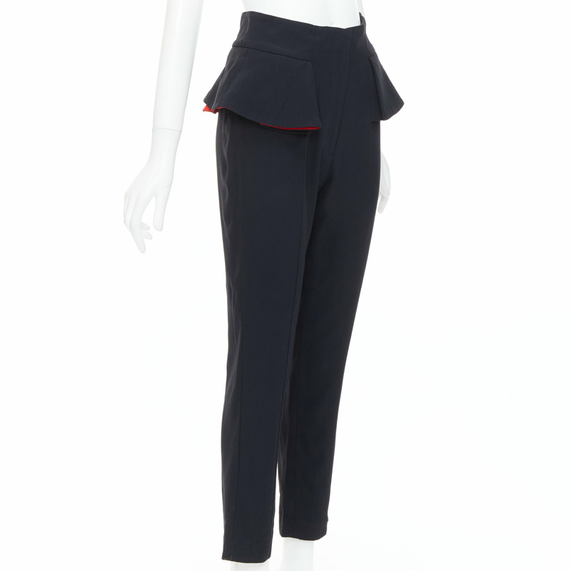 ALEXANDER MCQUEEN 2013 black red lined peplum cropped trousers IT40 S-2
