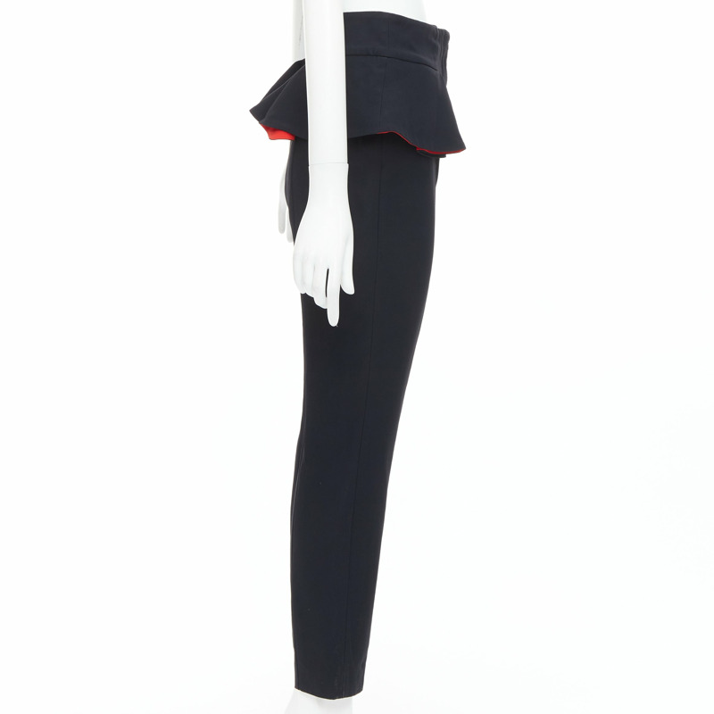 ALEXANDER MCQUEEN 2013 black red lined peplum cropped trousers IT40 S-3
