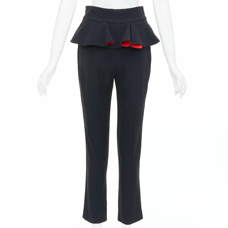 ALEXANDER MCQUEEN 2013 black red lined peplum cropped trousers IT40 S-4