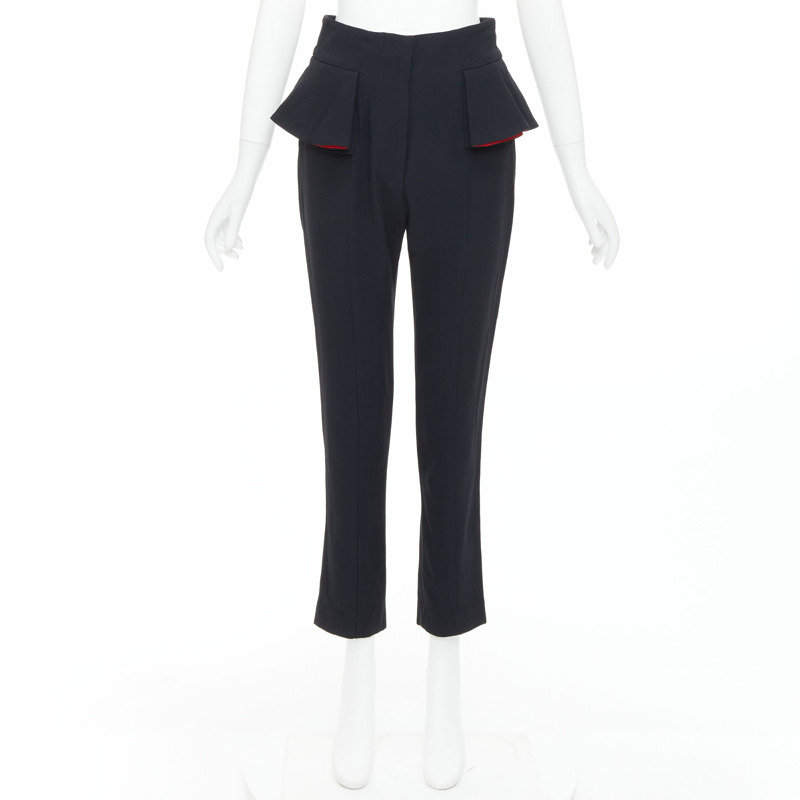 ALEXANDER MCQUEEN 2013 black red lined peplum cropped trousers IT40 S-8