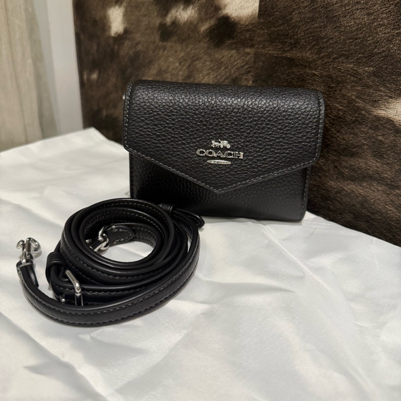 💎COACH黑色荔枝紋卡夾零錢小包-0