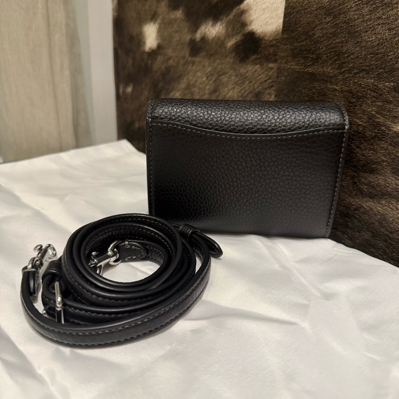 💎COACH黑色荔枝紋卡夾零錢小包-1