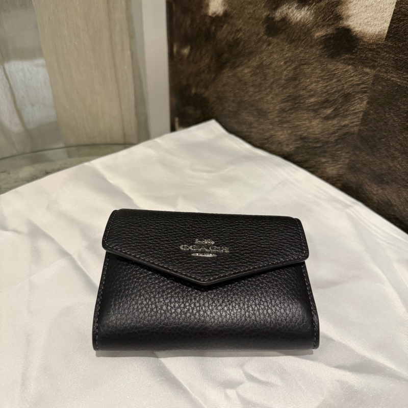 💎COACH黑色荔枝紋卡夾零錢小包-3