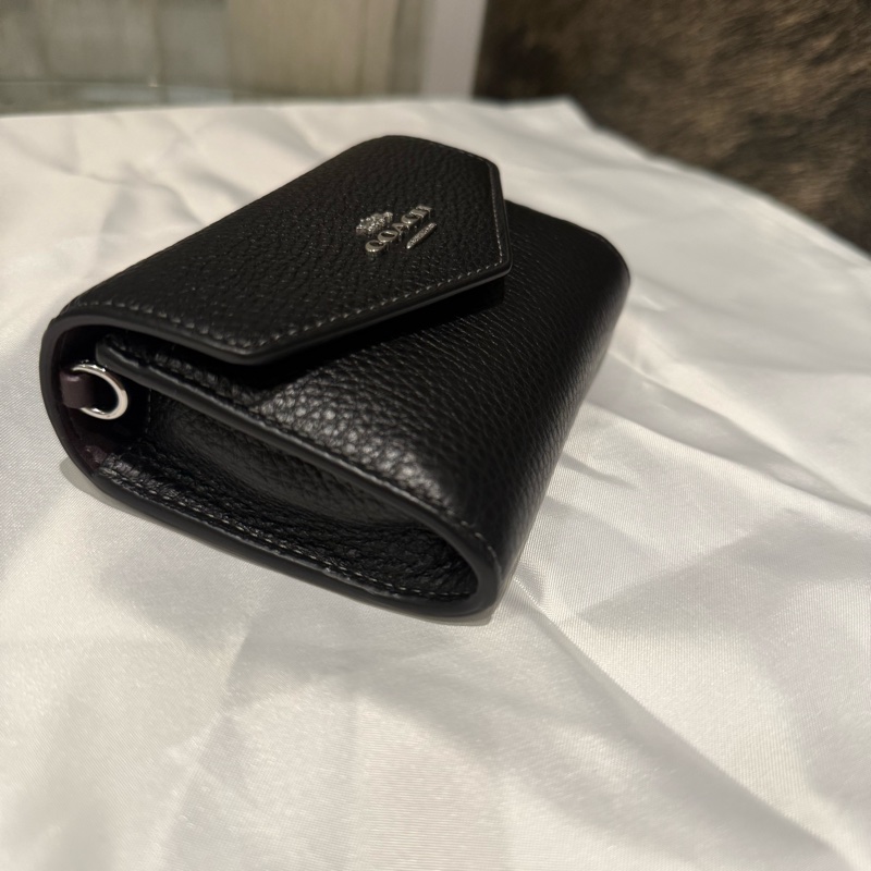 💎COACH黑色荔枝紋卡夾零錢小包-5