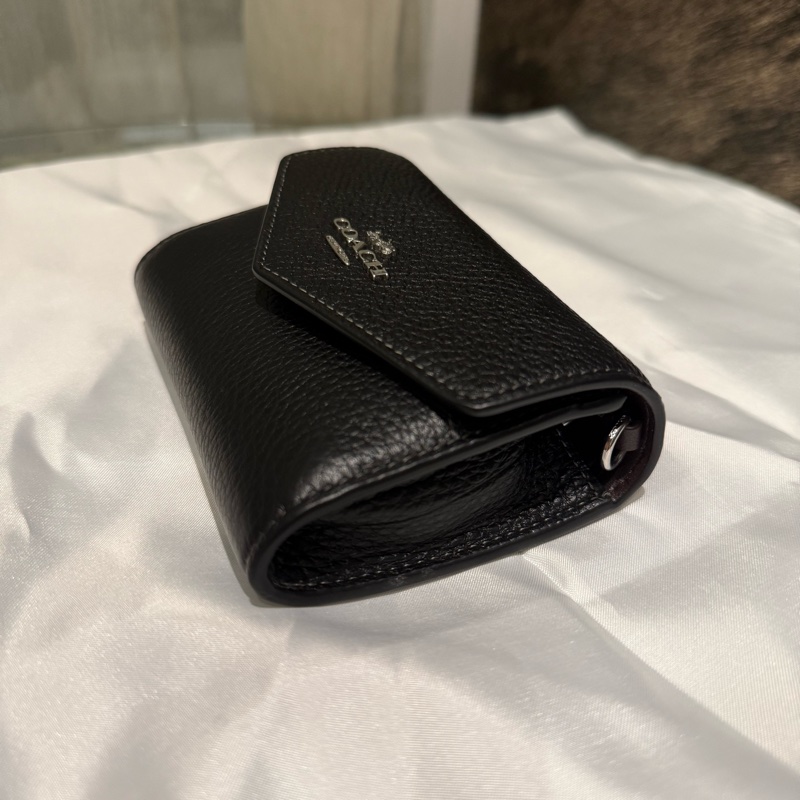 💎COACH黑色荔枝紋卡夾零錢小包-6