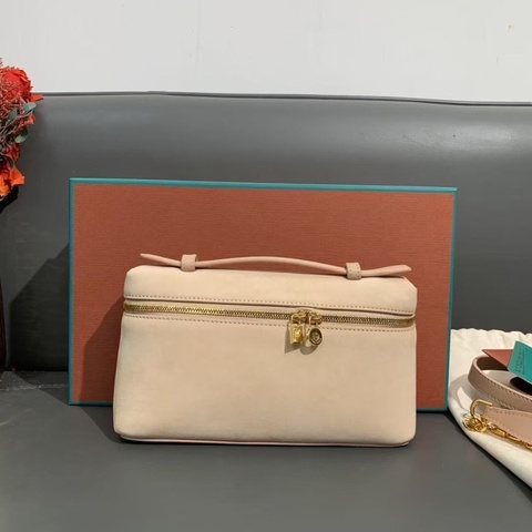 Loro Piana諾悠翩雅Extra Pocket L19奶油蜜蜂色鹿皮金扣 lp19 便當包 金扣