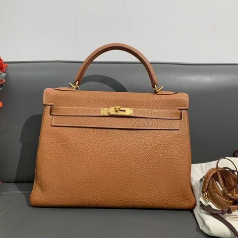 Hermes愛馬仕Kelly32金棕色Togo皮金扣N刻