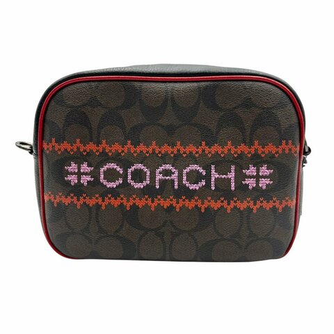 【美收精品】COACH 刺繡相機包老花單拉鍊側背包 B-438【隔月月中將轉賣至日本 上架期限30天】