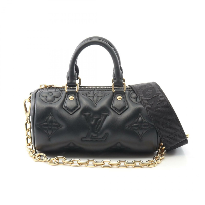 LOUIS VUITTON Papillon BB 單肩包 手提包 M59800 皮革 黑色 二手 女士 LV-0