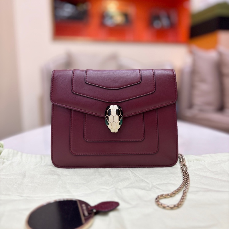 BVLGARI寶格麗Serpenti Forever蛇頭包 風琴包 紅色牛皮 小號-0