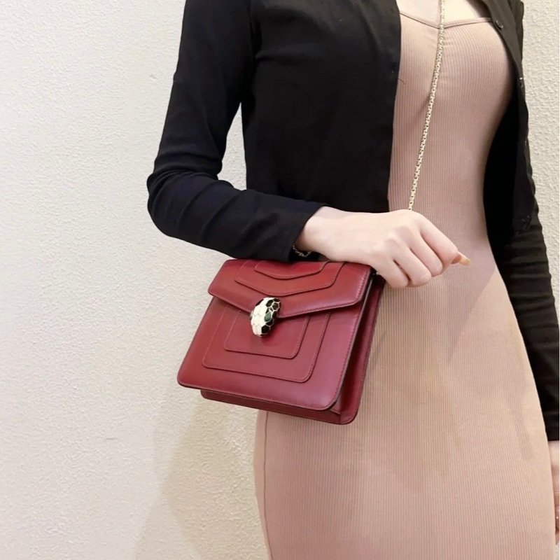 BVLGARI寶格麗Serpenti Forever蛇頭包 風琴包 紅色牛皮 小號-8