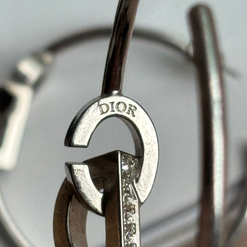 ::Christian Dior:: 銀色帶鑽大圈耳環 CD Lock Earrings-9