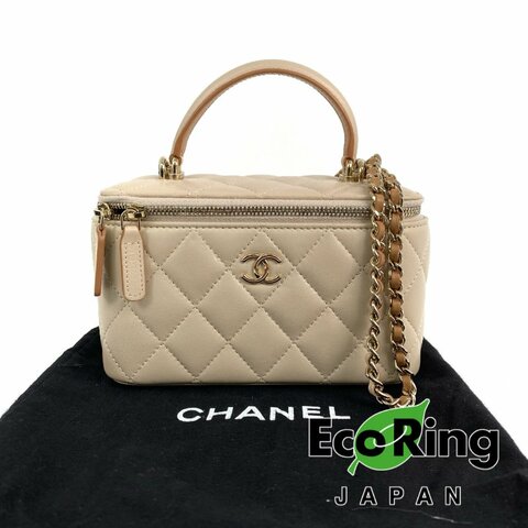 △ Chanel 香奈兒 Nude Pink Lambskin Gold Tone Metal Chain Vanity Case 裸粉色小羊皮金色金屬鎖鏈化妝箱 - 257014039