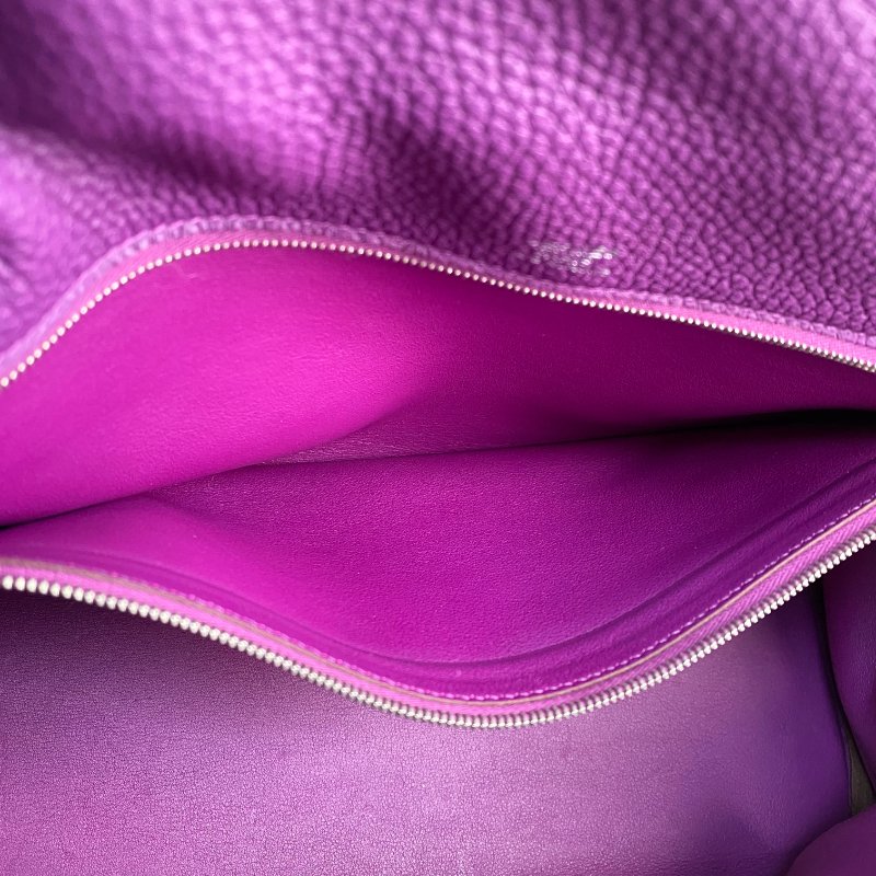 △ Hermes 愛馬仕 Anemone Togo Calfskin Kelly 32 Ghillies Palladium Metal 2 Way Bag Stamp[R] 海葵紫色粒紋小牛皮鍍鈀金屬兩用袋[R]刻 - 257014315-23