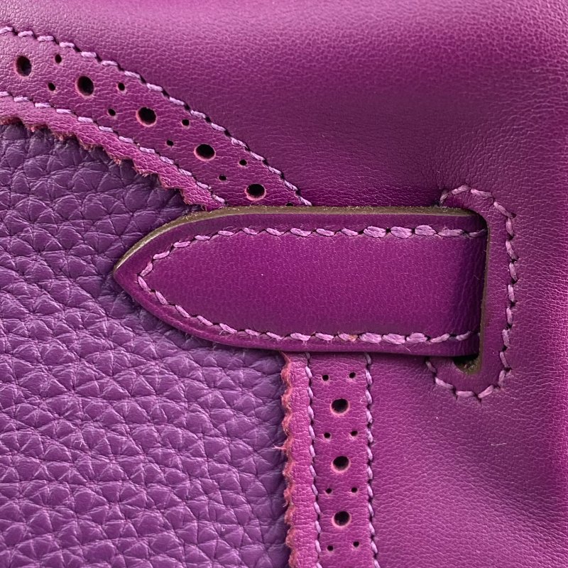 △ Hermes 愛馬仕 Anemone Togo Calfskin Kelly 32 Ghillies Palladium Metal 2 Way Bag Stamp[R] 海葵紫色粒紋小牛皮鍍鈀金屬兩用袋[R]刻 - 257014315-26