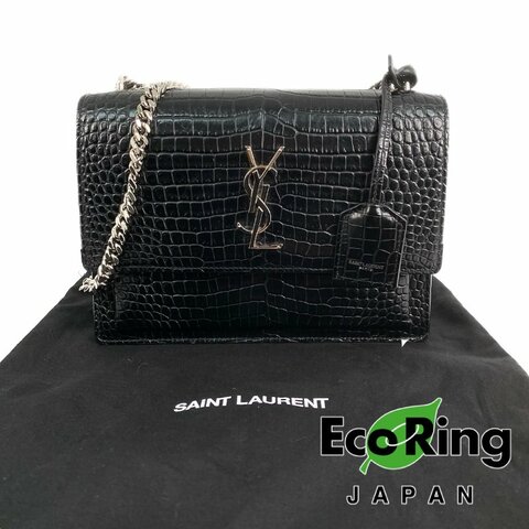 △ Saint Laurent 聖羅蘭 Black Crocodile Embossed Calfskin Chain Shoulder Bag 黑色鰐魚壓紋小牛皮鎖鏈肩背袋 - 257014412