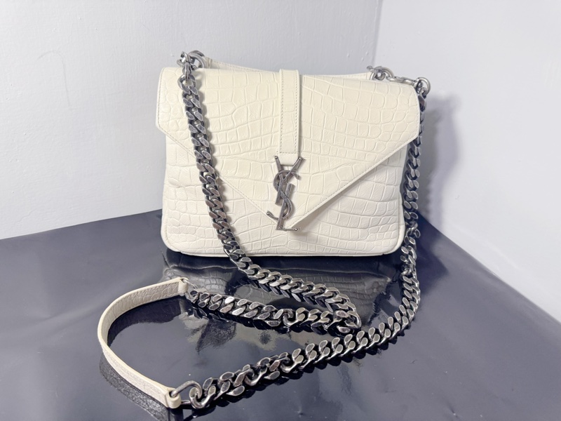 YSL鱷魚皮白色肩背包-0