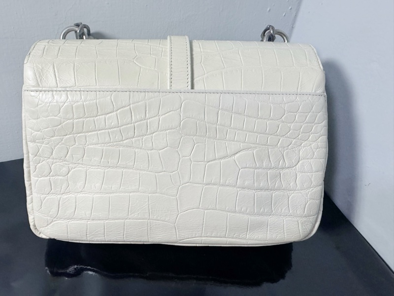 YSL鱷魚皮白色肩背包-3