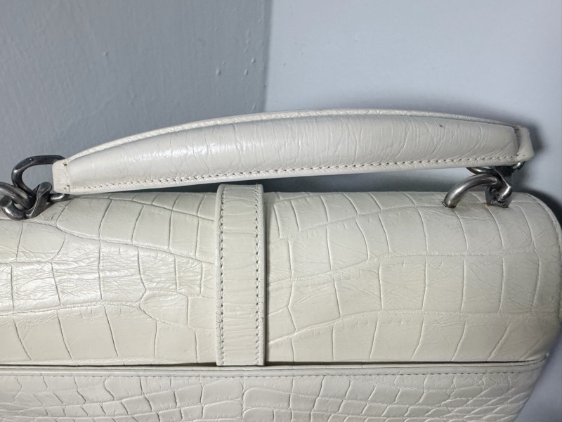 YSL鱷魚皮白色肩背包-8
