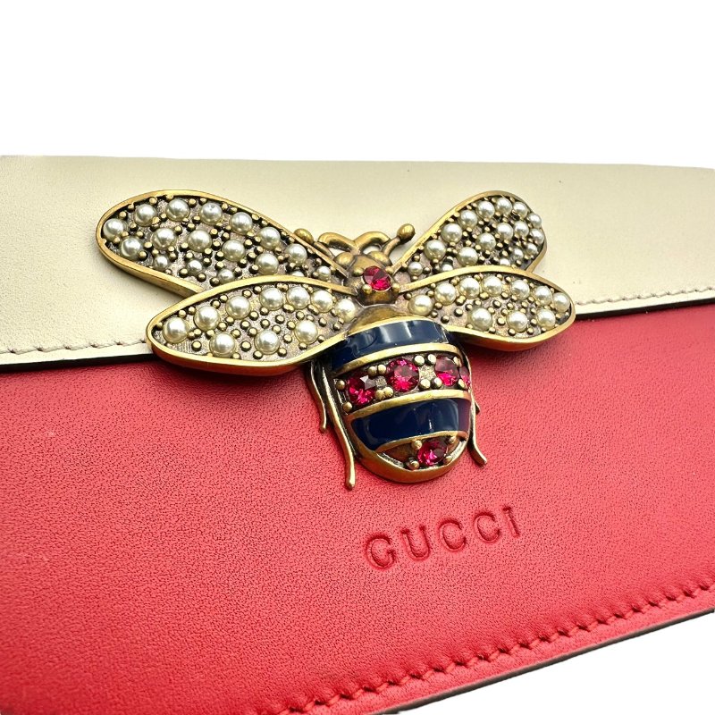 【美收精品】GUCCI 古馳白色紅色藍色Queen Margaret 蜜蜂浮雕扣式長夾 B-462【隔月月中將轉賣至日本 上架期限30天】-5
