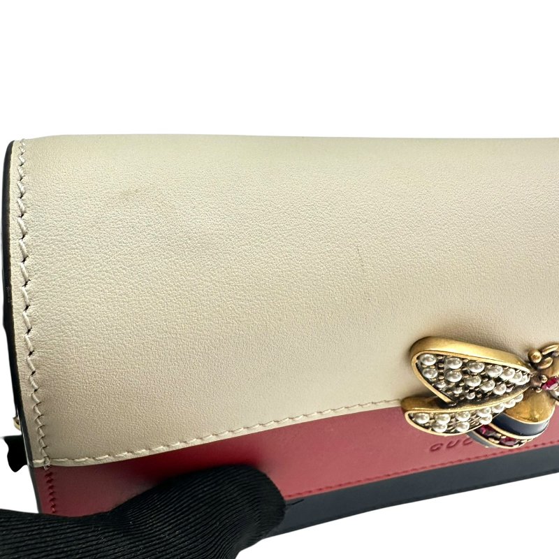 【美收精品】GUCCI 古馳白色紅色藍色Queen Margaret 蜜蜂浮雕扣式長夾 B-462【隔月月中將轉賣至日本 上架期限30天】-6
