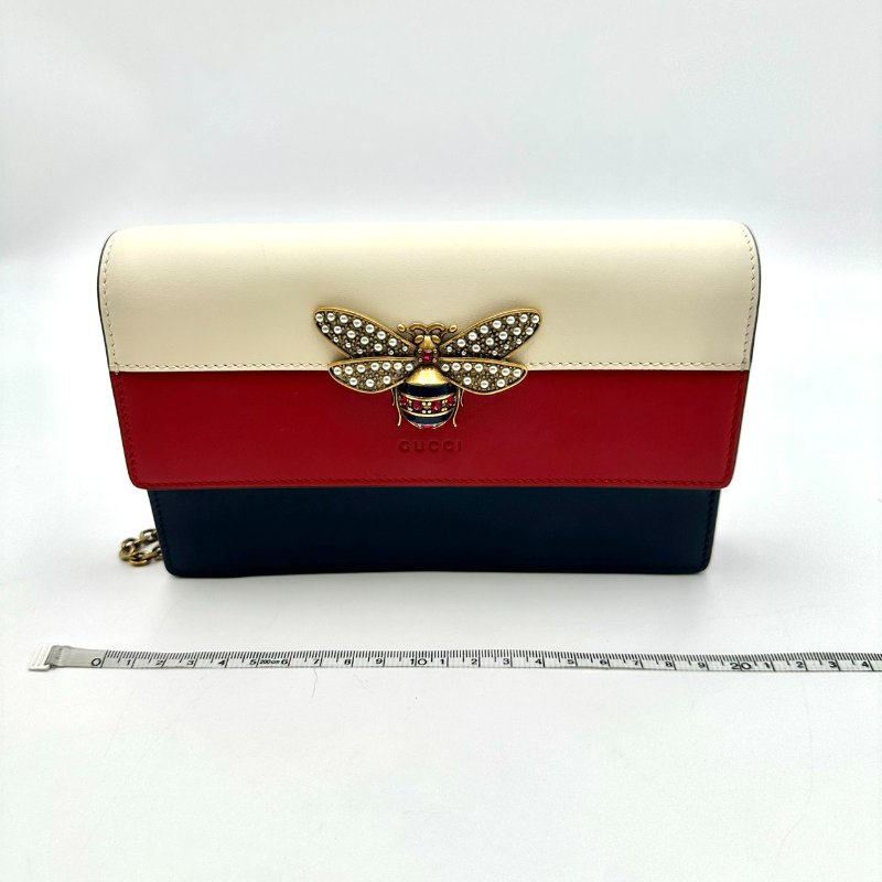 【美收精品】GUCCI 古馳白色紅色藍色Queen Margaret 蜜蜂浮雕扣式長夾 B-462【隔月月中將轉賣至日本 上架期限30天】-12