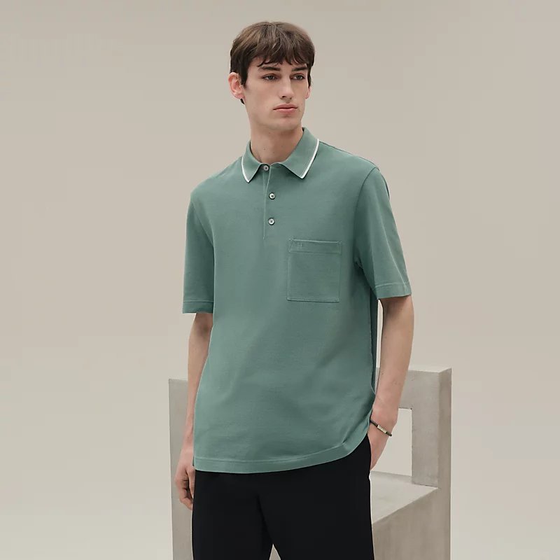 【Hermes】全新 - H刺繡口袋 Polo衫 L size "Piqures sellier" polo shirt-0