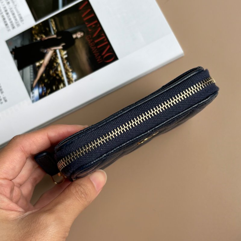 ::CHANEL::海軍藍色菱格荔枝紋牛皮淡金色雙C拉鍊零錢包-3