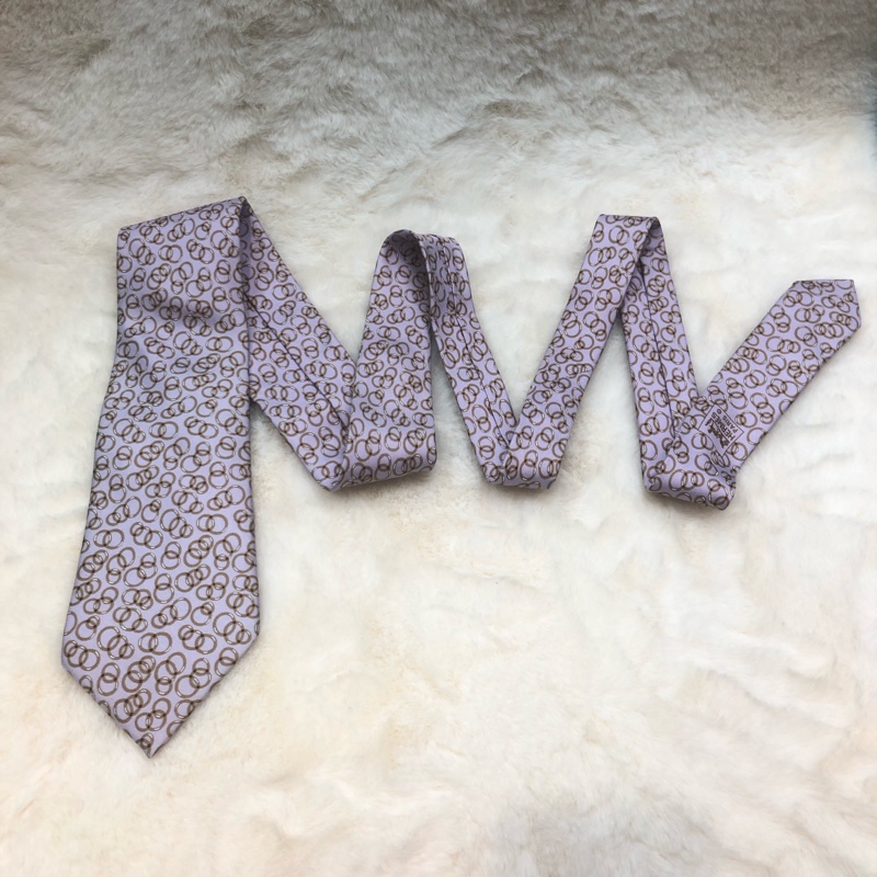 Hermes 粉紅色圈圈領帶O347-1