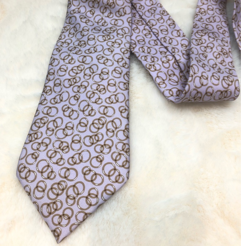 Hermes 粉紅色圈圈領帶O347-2