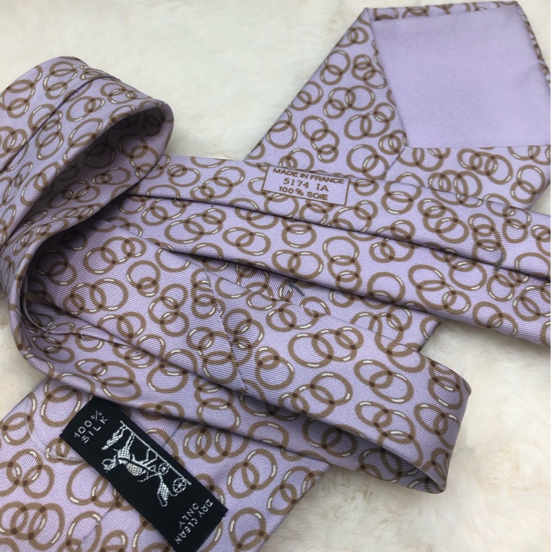 Hermes 粉紅色圈圈領帶O347-3