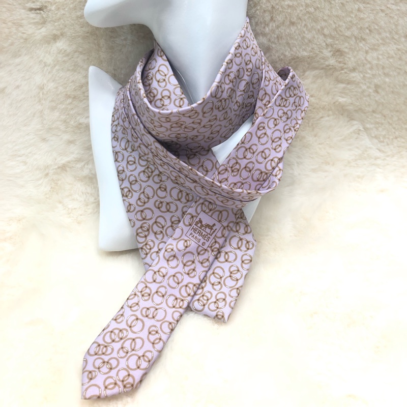 Hermes 粉紅色圈圈領帶O347-5