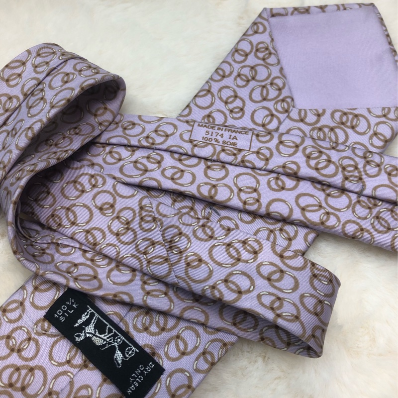 Hermes 粉紅色圈圈領帶O347-7