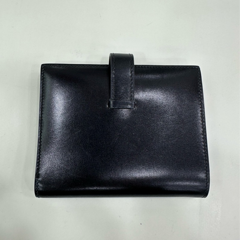 hermes 愛馬仕 bearn 短版皮夾 黑金 box皮 D刻-2