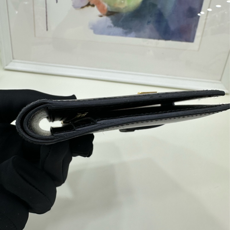 hermes 愛馬仕 bearn 短版皮夾 黑金 box皮 D刻-3