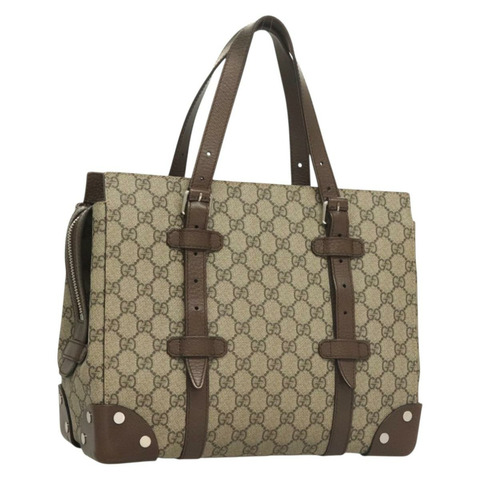 GUCCI GG Supreme 手提包 PVC 米色銀色 643814 正品 BA3775